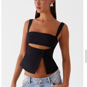 Peppermayo Black Asymmetrical Cutout Tank Top